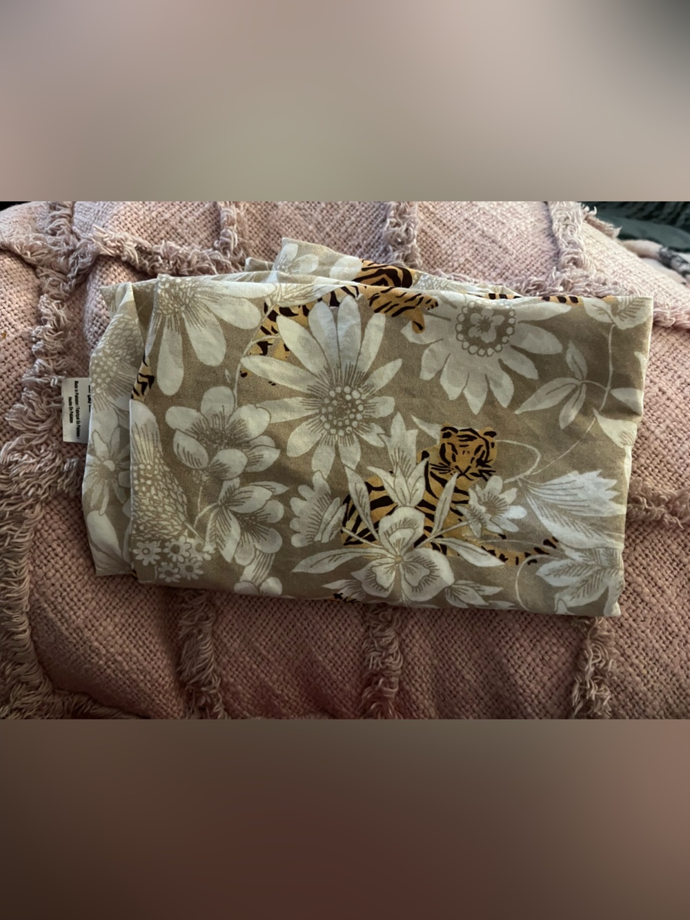 Anthropologie ~Beige Tan Floral Tiger Pillow Case Sham ~ 1 Standard